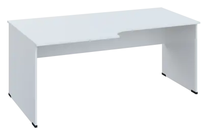 ERL 18 - 188 stůl kancelářský, rohový, levý, dřevěná podnož, deska 18 mm, široký 1800 mm, bílá